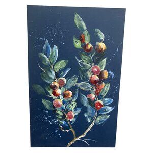 Hand-Painted Botanical Art Canvas Board impressionist 10.5x16" blue green READ